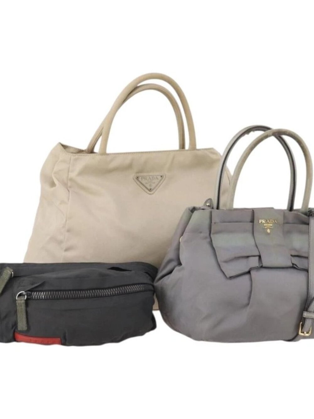 PRADA Sports Line Hand Bag Nylon 3 Set 2way Beige Black Gray Auth
